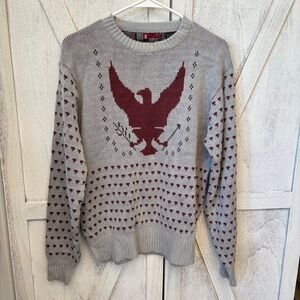 Vintage Forum Eagle Print Sweater Women’s Size Large Grey Burgundy Crew Neck